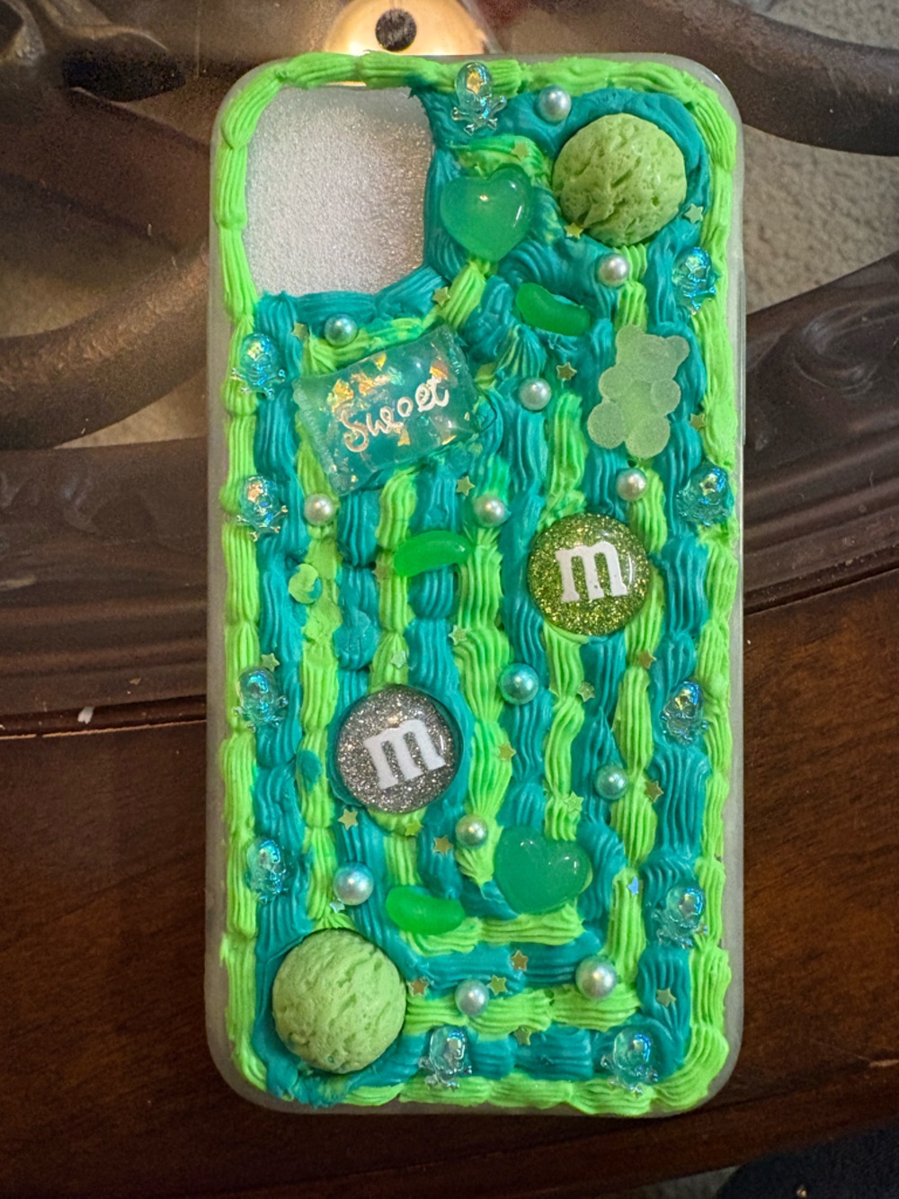 Blue and Lime Green Candy-Inspired Decorative iPhone 11 handmade case
